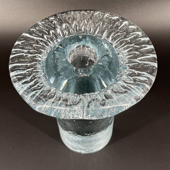 Blenko Art Glass Mushroom Taper Candle Holder Clear Glass 5 Inches Tall - Picture 3 of 14